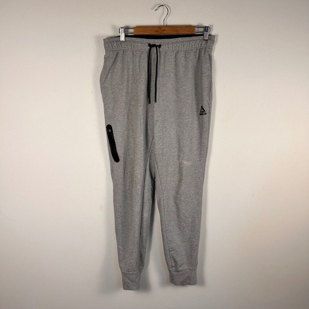 Reebok Sweatpants Mens Medium Gray Fleece Joggers Athletic Tech Pocket Pants
